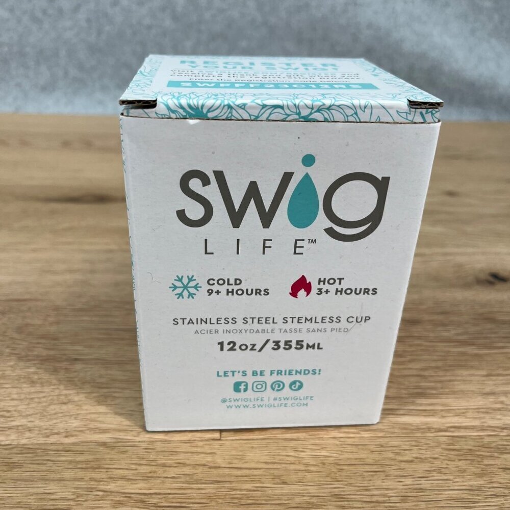 Swig Life Insulated Stemless Wine Cup 12oz Rose Gold with Lid Gift Camping NEW